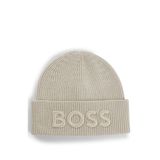 BOSS Erkek Afox R bere yün karışımı logo nakışlı, açık bej adet, bej (light beige), Tek Beden