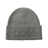 BOSS Erkek Afox R bere yün karışımı logo nakışlı, Gümüş, Tek Beden