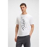 Boss Erkek Bisiklet Yaka Kısa Kollu Desenli Vücudu Sarmayan Rahat Beyaz T-Shirt 50543808-100 - 3XL