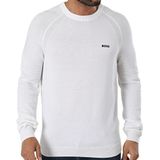BOSS Erkek Bisiklet Yaka Slim Fit Uzun Kollu Kazak, Beyaz
