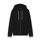 BOSS Erkek C-Spence 109 kapüşonlu sweatshirt, pamuk karışımı, fermuarlı ve desenli büzme ipli, Siyah, L