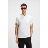 Boss Erkek Dar Kalıp Kolları Şerit Detaylı Pamuklu Kısa Kollu Beyaz Polo Yaka T-Shirt 50544448-100 - XL