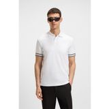 BOSS Erkek Dar Kalıp Kolları Şerit Detaylı Pamuklu Kısa Kollu Beyaz Polo Yaka T-Shirt 50544448-100
