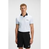 Boss Erkek Dar Kalıp Renk Bloklu Nefes Alabilen Kumaş Kısa Kollu Beyaz Polo Yaka T-Shirt 50543348-100 - XL