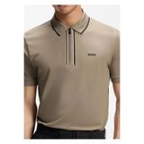 BOSS Erkek Dar Kesim Nem Emici Esnek Pamuklu Kısa Kollu Kahverengi Polo Yaka T-Shirt
