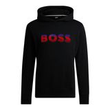 Boss Erkek Degrade Logo Baskılı Kapüşonlu Regular Fit Sweatshirt, Siyah, S