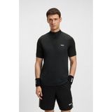Boss Erkek Esnek ve Çabuk Kuruyan Kumaş Fermuarlı Dik Yakalı Kısa Kollu Siyah Polo Yaka T-Shirt 50543350-001 - 2XL