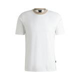 BOSS Erkek H-Tessler 199 Slim-Fit tişört, merserize pamuk, yakasında çizgili, Beyaz 100, 3XL