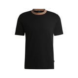 BOSS Erkek H-Tessler 199 Slim-Fit tişört, merserize pamuk, yakasında çizgili, siyah 002, L