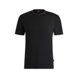 BOSS Erkek H-Tessler 199 Slim-Fit tişört, merserize pamuk, yakasında çizgili, Siyah, 3XL