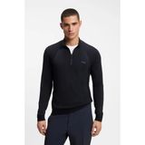 Boss Erkek Isı Düzenleyicili ve Pamuk Karışımlı Kumaş Yarım Fermuarlı Logo Baskılı Lacivert Kazak 50558352-402 - XL