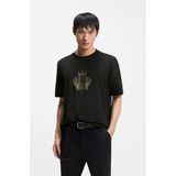 Boss Erkek Işlemeli Logo Tasarımlı %100 Pamuklu Kısa Kollu Siyah T-Shirt 50565015-001 - 3XL