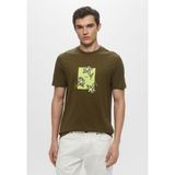 Boss Erkek Kısa Kol Bisiklet Yaka Çiçek Desenli Pamuklu Yeşil T-Shirt 50536763-303 - 2XL