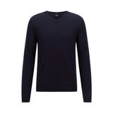 BOSS Erkek Melba-P V Yaka Kazak Yün, mavi (Night Blue), S