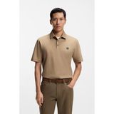 Boss Erkek Monogram Logo Kabartmalı Normal Kalıp Yumuşak Pamuklu Kısa Kollu Bej Polo Yaka T-Shirt 50555829-252 - 3XL