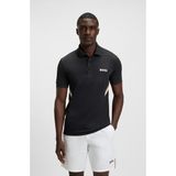 Boss Erkek Nem Yönetimi Sağlayan Aktif Kumaş Dar Kalıp Marka Imza Çizgili Kısa Kollu Siyah Polo Yaka T-Shirt 50543349-001