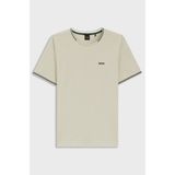 Boss Erkek Normal Kalıp Çizgili Bisiklet Yakalı Esnek Pamuklu Kısa Kollu Bej T-Shirt 50521245-275