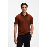 BOSS Erkek Normal Kesim Logo Etiketli Pamuklu Jakarlı Kısa Kollu Kahverengi Polo Yaka T-Shirt