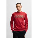 BOSS Erkek Normal Kesim Yuvarlak Yaka %100 Pamuklu Büyük Kabartmalı Uzun Kollu Kırmızı Sweatshirt