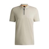 BOSS Erkek Passerzip Slim-Fit polo tişört, streç pamuk, troyer yakalı, Açık Bej 271, L