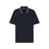 BOSS Erkek Penrose 38 Slim-Fit polo tişört, pamuk, çizgili yaka, Koyu mavi404, 3XL