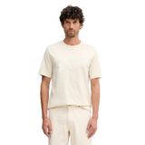 BOSS Erkek Rahat Kalıp Yuvarlak Yakalı Pamuklu Baskılı Kısa Kollu Ekru T-Shirt, L Beden