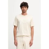 BOSS Erkek Rahat Kalıp Yuvarlak Yakalı Pamuklu Baskılı Kısa Kollu Ekru T-Shirt, XL