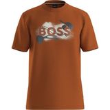 Boss Erkek Rahat Kalıp Yuvarlak Yakalı Pamuklu Baskılı Kısa Kollu Turuncu T-Shirt 50549282-809