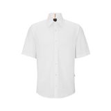 BOSS Erkek Rash 2 Regular Fit Gömlek Organik Oxford Pamuk, Beyaz 100, S