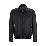 BOSS Erkek Regular Fit Deri Ceket, Siyah, 48 Beden