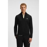 Boss Erkek Regular Fit Fermuarlı Dik Yaka %100 Pamuklu Uzun Kollu Siyah Kazak 50541965-001 - 2XL