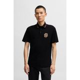 Boss Erkek Regular Fit Monogram Logolu Yaka Detaylı Pamuklu Kısa Kollu Siyah Polo Yaka T-Shirt 50532961-001 - 2XL
