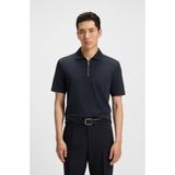 Boss Erkek Regular Fit Pike Dokuma Kumaş Kısa Kollu Yarım Fermuarlı Lacivert Polo Yaka T-Shirt 50544091-404 - 3XL