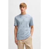 Boss Erkek Regular Fit Yuvarlak Yaka Monogram Logo Işlemeli %100 Pamuklu Kısa Kollu Mavi T-Shirt 50532753-454 - 2XL