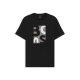 BOSS Erkek Regular Fit Yuvarlak Yakalı Logo Baskılı Pamuklu Kısa Kollu T-Shirt, Siyah, S