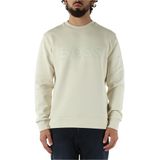 BOSS Erkek Salbo Sweatshirt Streç Pamuktan Sandviç Tarzında Logolu, Açık Beyaz, M