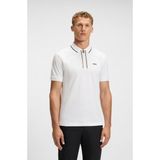 Boss Erkek Slim Fit Hızlı Kuruyan Esnek Pamuklu Kısa Kollu Fermuarlı Beyaz Polo Yaka T-Shirt 50544450-100 - 2XL