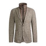 BOSS Erkek Slim Fit Kırçıllı Mono Yaka Pamuk-Yün Ceket, Bej, 54 Beden