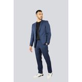 Boss Erkek Slim Fit Yünlü Kare Desenli Yanları Yırtmaçlı Astarlı Lacivert Takım Elbise 50535023-404 - 54