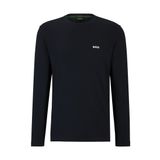 BOSS Erkek Tee Long Regular-Fit uzun kollu tişört, streç pamuk, kontrast logolu, Koyu Mavi 402, M