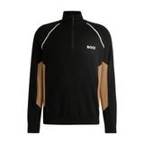 BOSS Erkek Yarım Fermuarlı Dik Yaka Sweatshirt, Siyah-Bej, S Beden