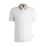 BOSS H-Phillipson 199 Slim-Fit erkek polo tişört, merserize pamuk, yakada çizgili, Doğal 101, XL