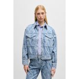 BOSS Kadın Denim Bomber Ceket, Eskitme Desenli, Cep Detaylı, Mavi, S Beden