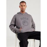 BOSS Kapüşon Yaka Desenli Sweatshirt, L, 5003335615, Gri, erkek