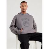 BOSS Kapüşon Yaka Desenli Sweatshirt, S, 5003335615, Gri, erkek