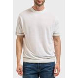 Boss Keten Karışımlı Kontrast Renk Detaylı Bisiklet Yaka T Shirt Erkek T Shirt 50560491 100 - Beyaz