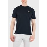 Boss Logolu Pamuk ve Keten Karışımlı T Shirt Erkek T Shirt 50558830 404 - Lacivert
