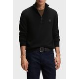 Boss Pamuk ve Kaşmir Karışımlı Regular Fit Dik Yaka Yarım Fermuarlı Kazak Erkek Kazak 50527585 001 - Siyah
