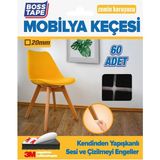 Boss Tape 3m Yapışkanlı 60 Adet 20MM Siyah Mobilya Sandalye Masa Ayağı Keçesi