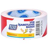 Boss Tape 50 mm 30 mt Kırmızı Beyaz Çizgili Yer İşaretleme İkaz Bandı